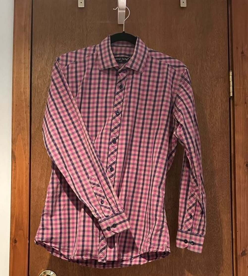 Jared Lang Men's Long Sleeve Button Down Shirt Pink Navy Plaid Size S/2